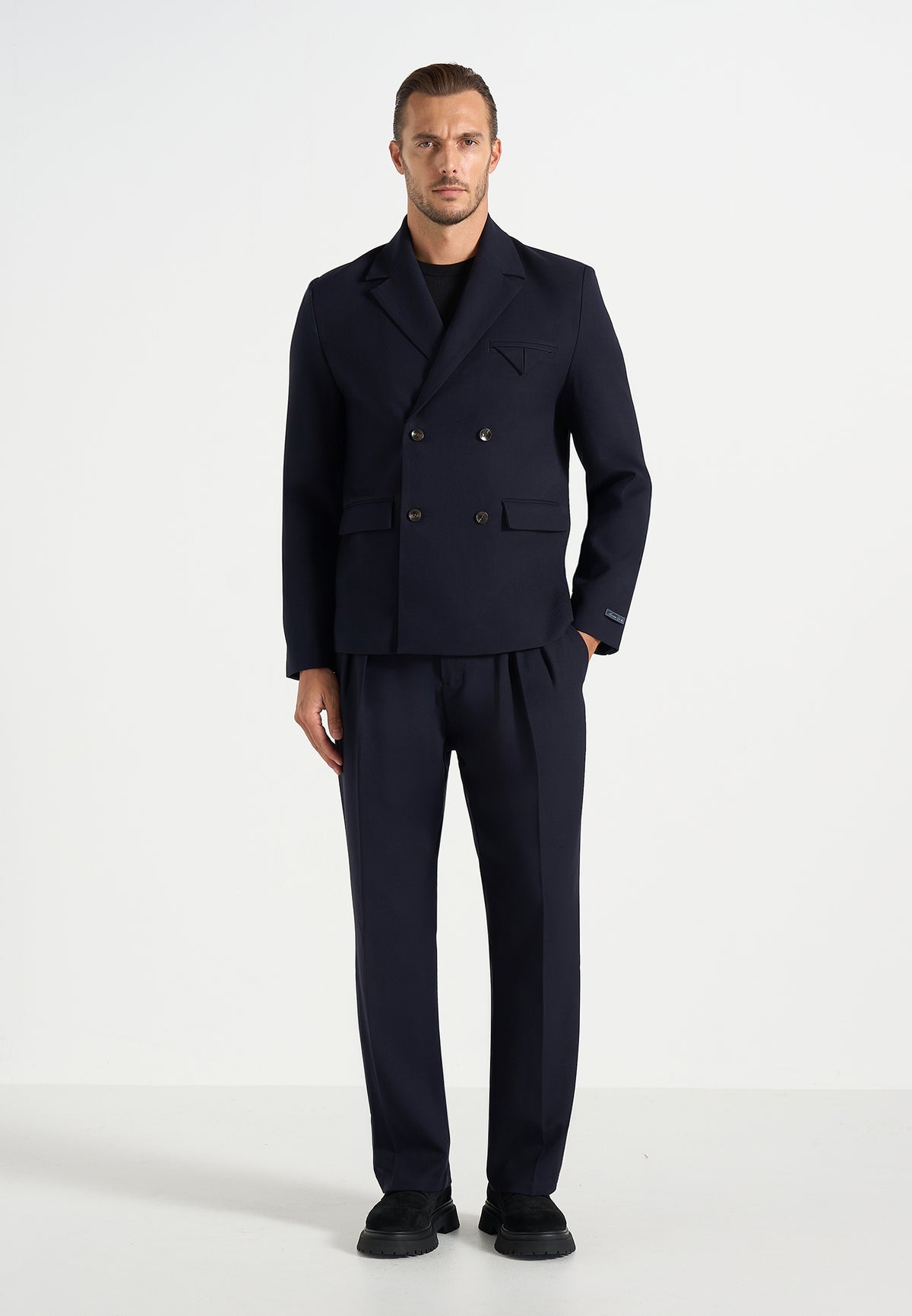 Didier - Double Breasted Wool-Blend Tailored Suit Jacket - Dark Navy