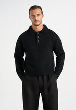 Finn - Brushed Wool-Blend Polo Knit Jumper - Black