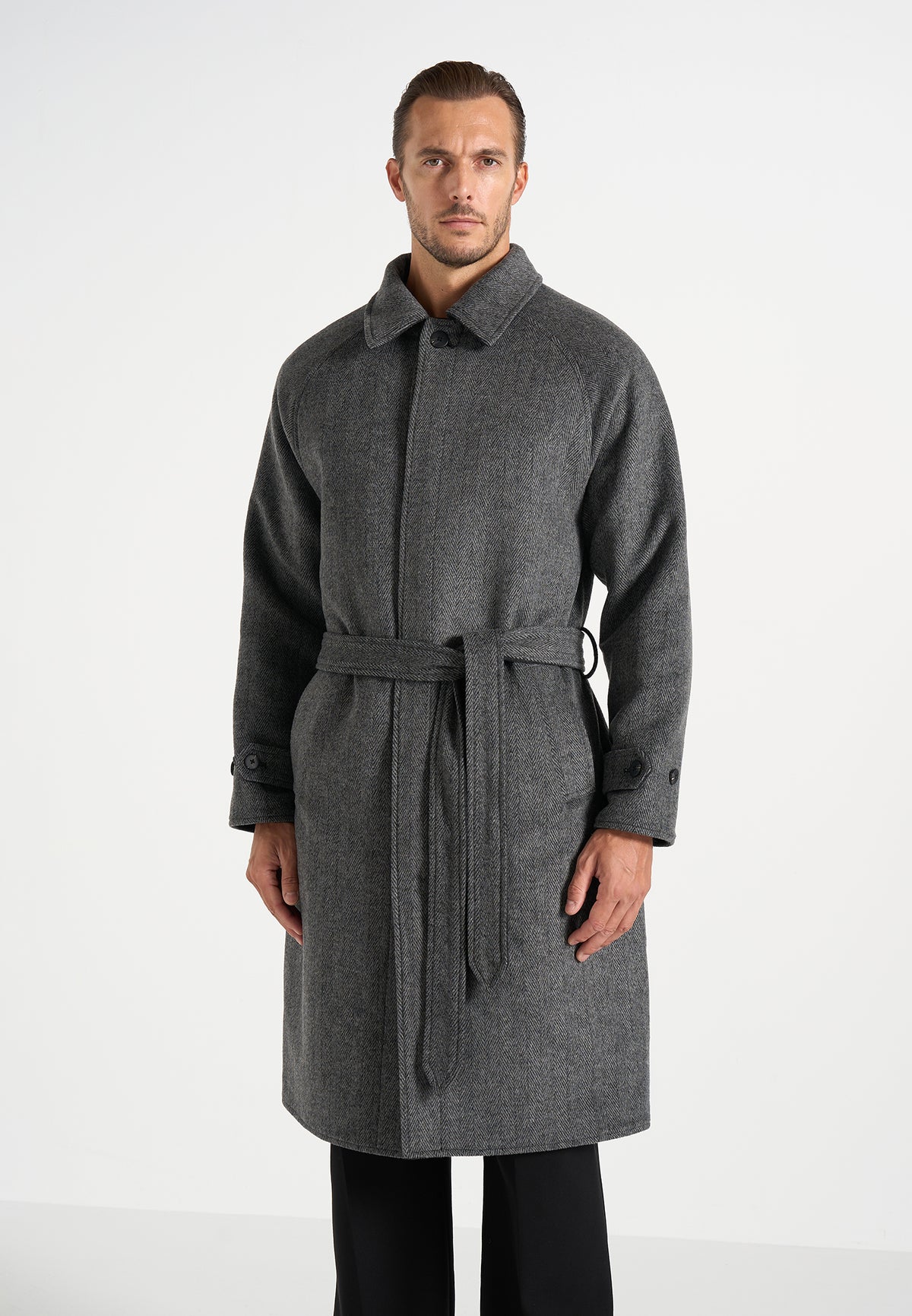 Alfie - Reversible Belted Wool Blend Car Coat - Grey / Black