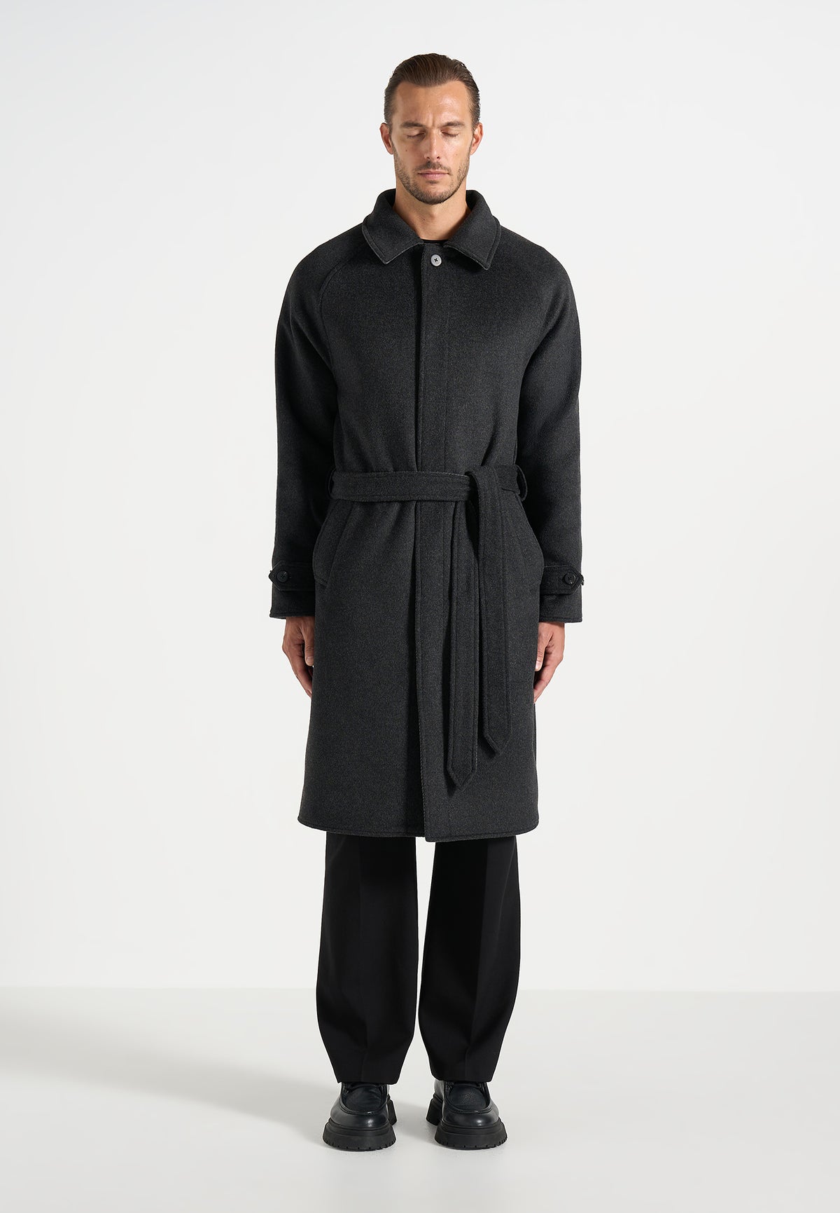 Alfie - Reversible Belted Wool Blend Car Coat - Grey / Black