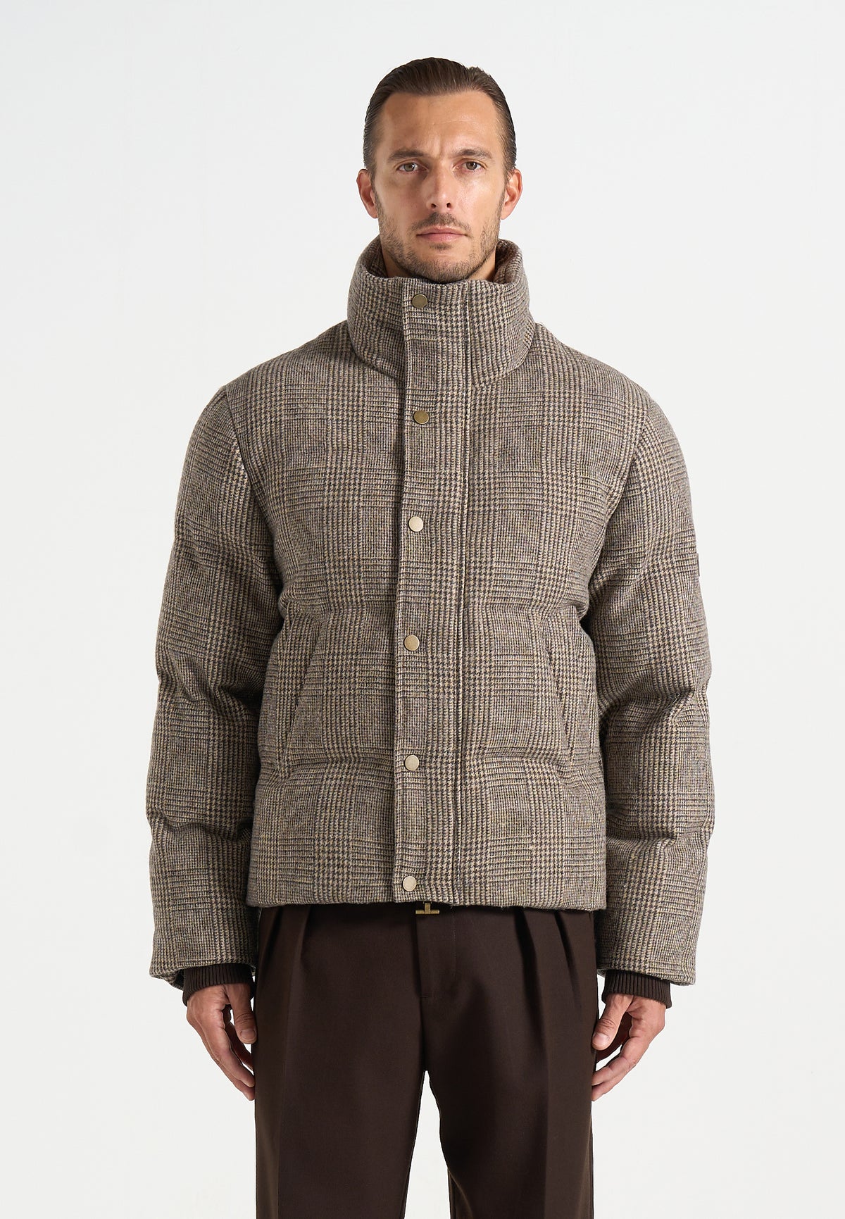 Tate - Check Wool Puffer Jacket - Brown