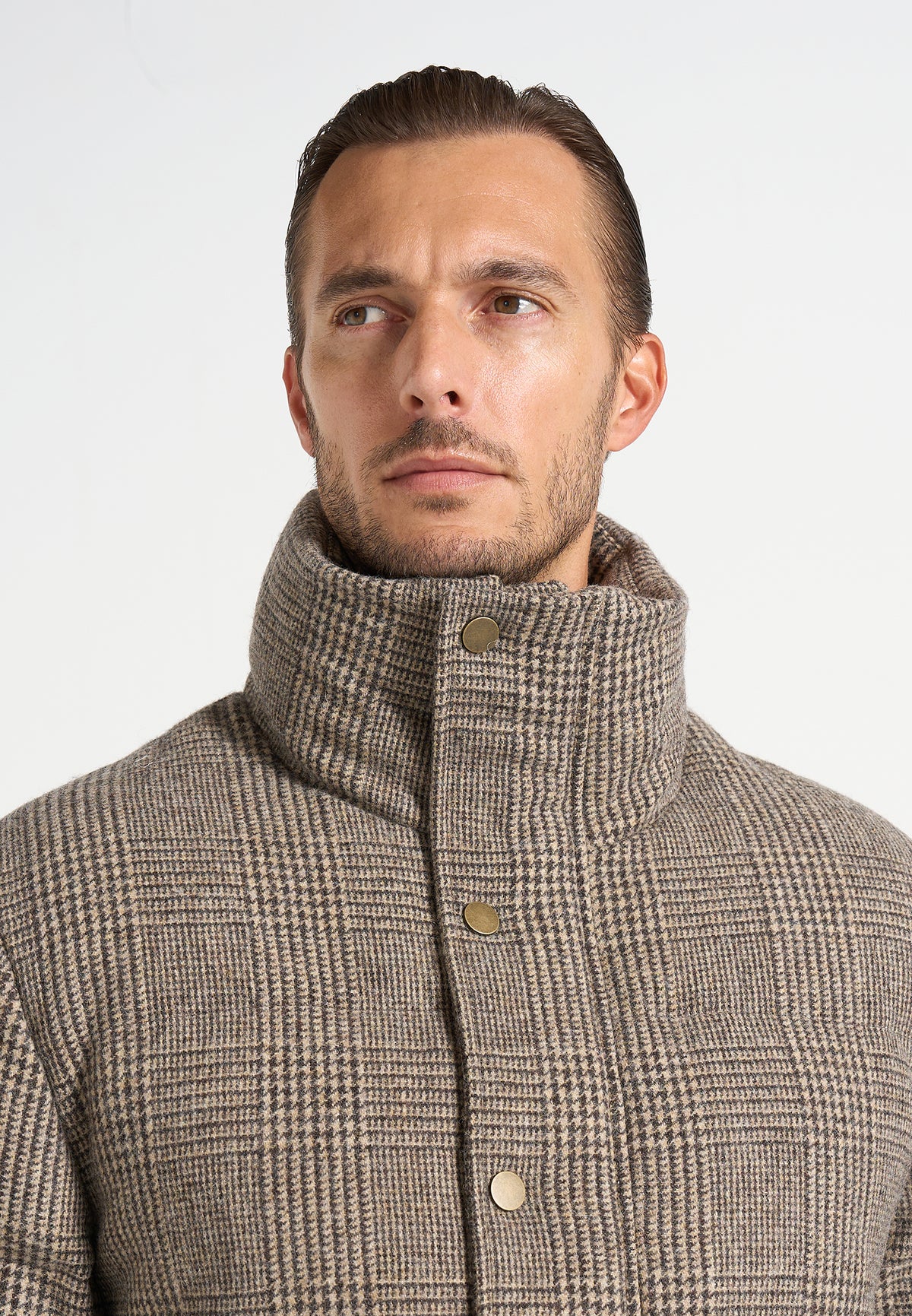 Tate - Check Wool Puffer Jacket - Brown