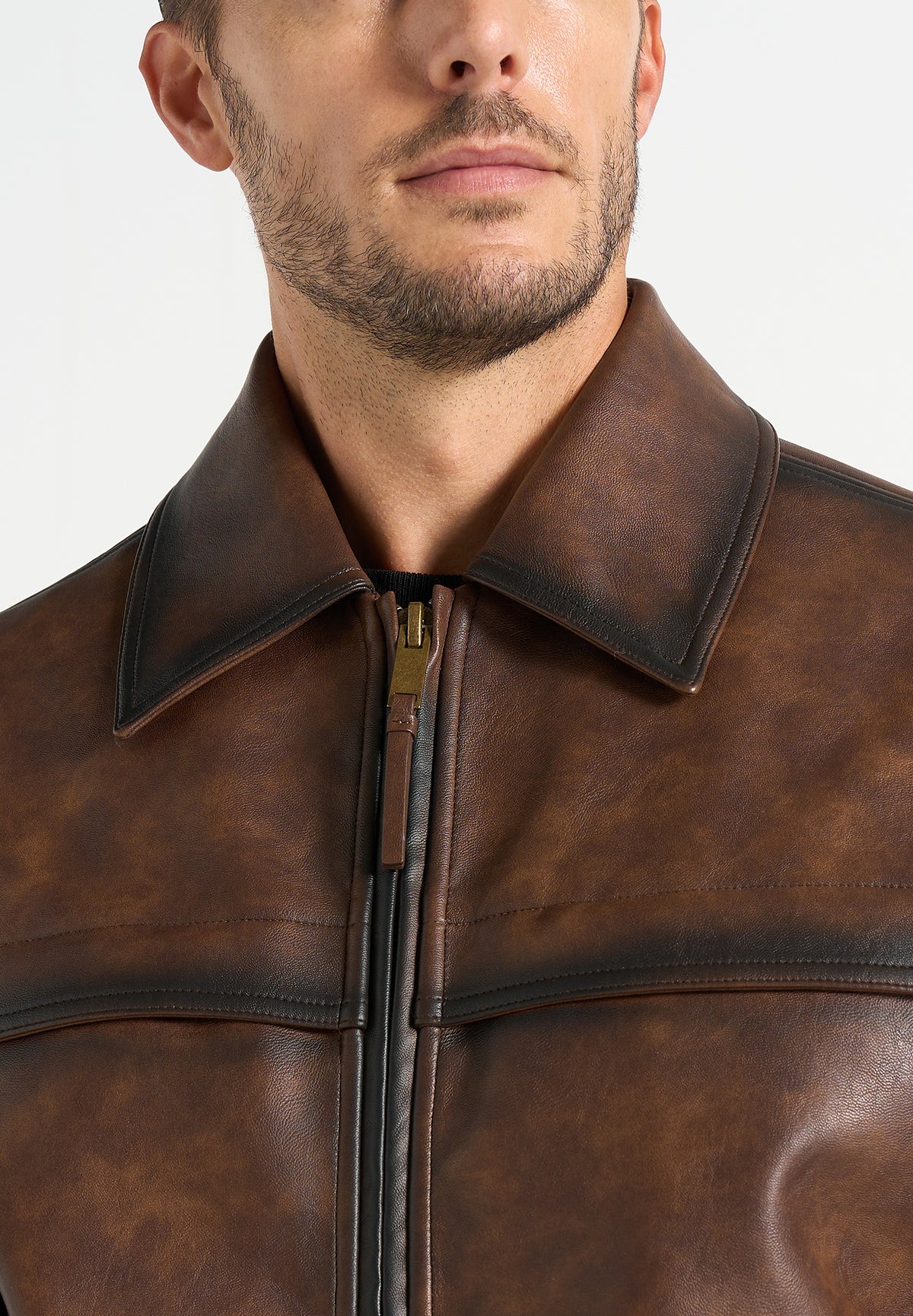Louka - Vintage Leather Bomber Jacket - Brown