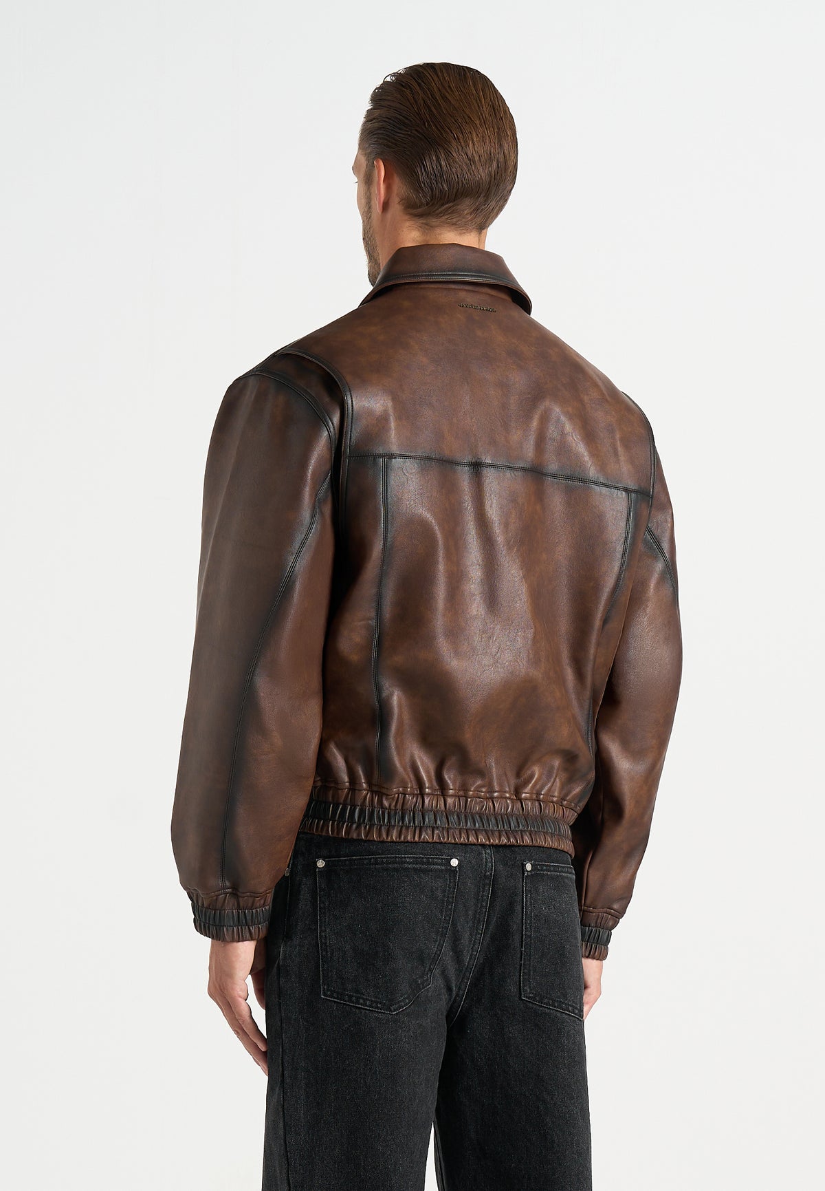 Louka - Vintage Leather Bomber Jacket - Brown