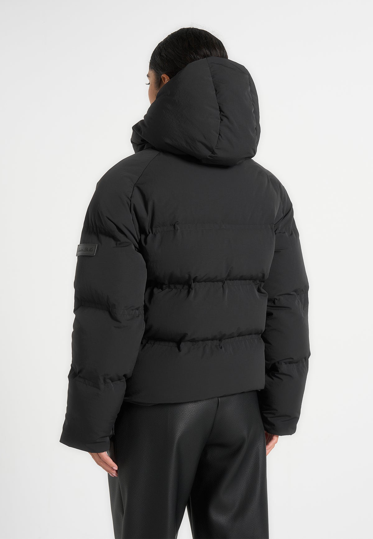 Bradley - Boxy Cropped Raglan Wrap Neck Puffer Jacket - Black