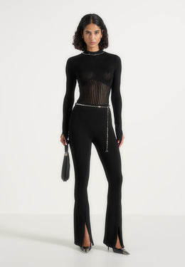 Isabeau - Contour Knit Bodysuit with Chain - Black