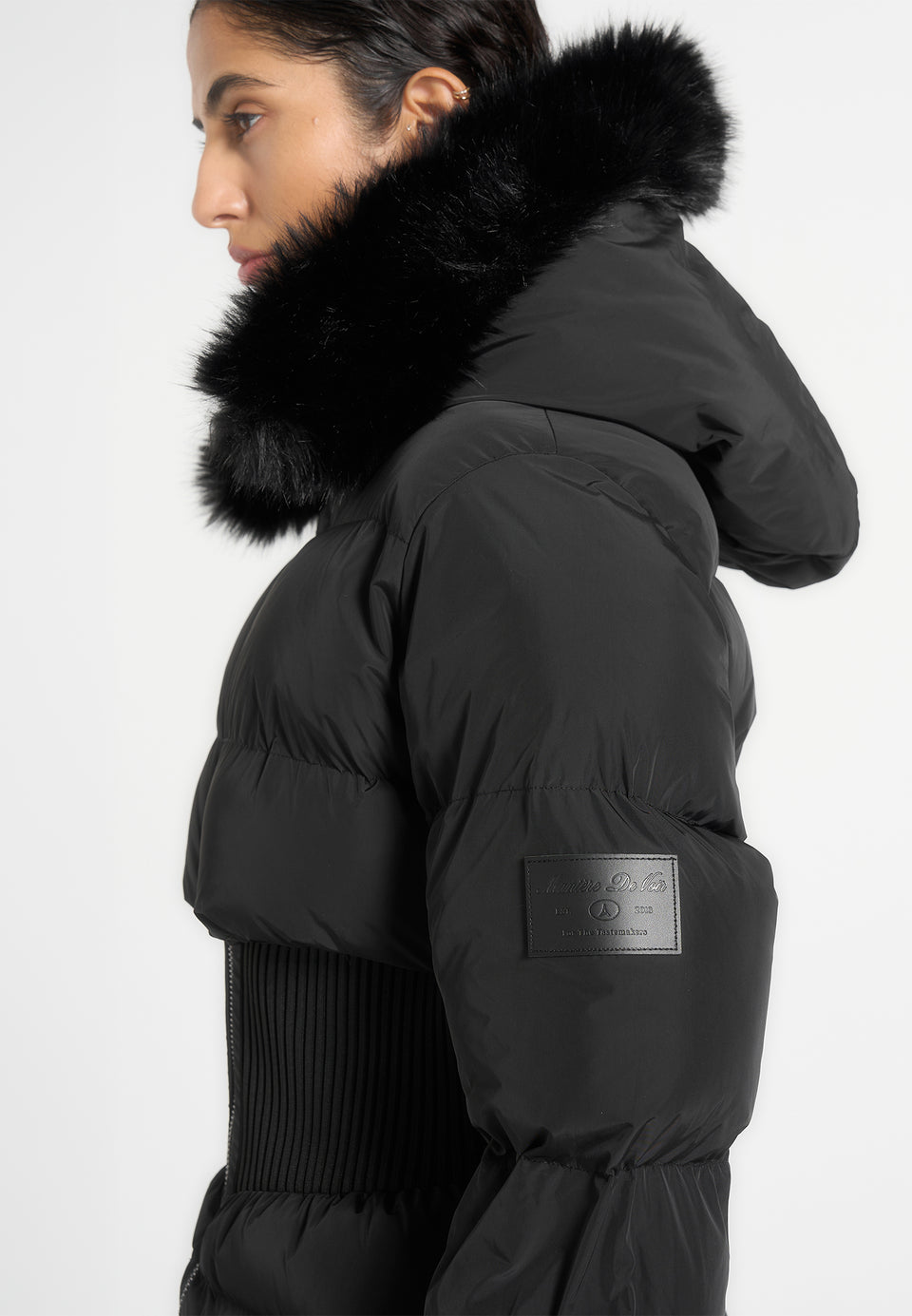 Mira - Fur Hood Corset Longline Puffer Coat - Black