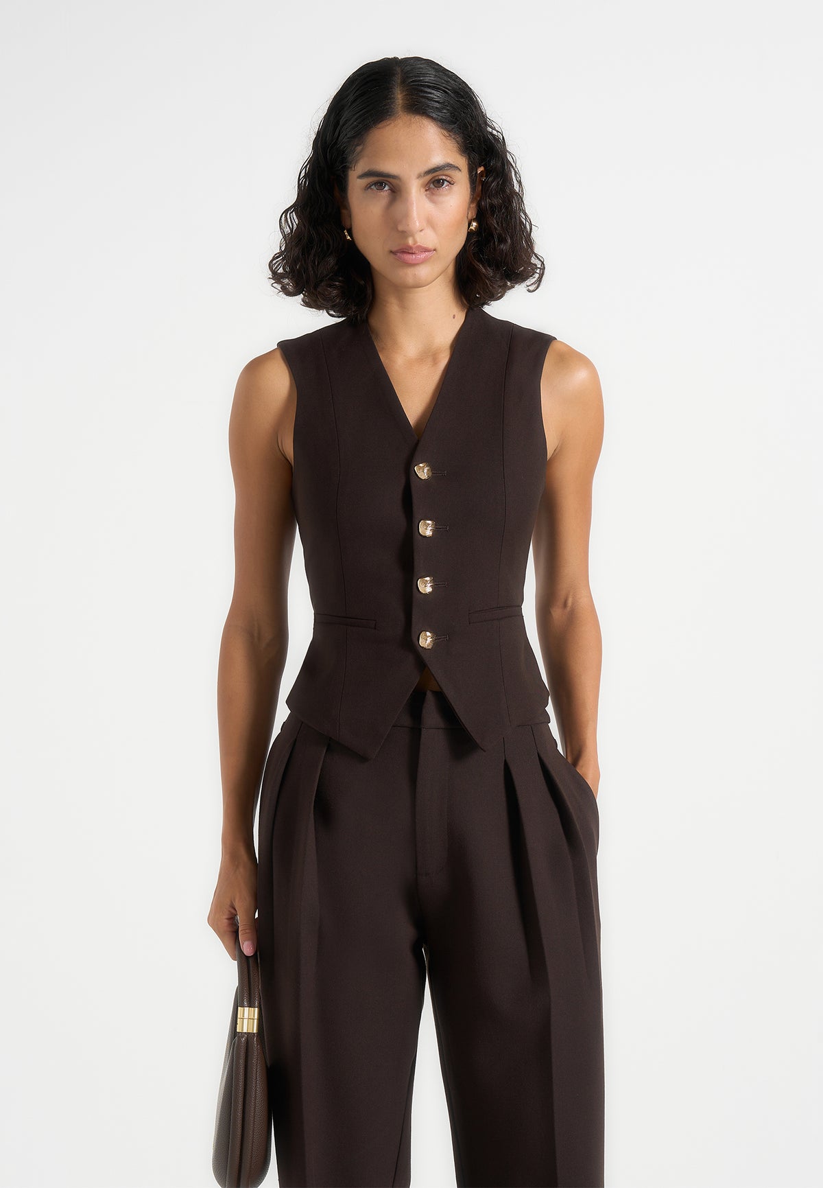 Christine - Tailored Cinched Suit Vest - Brown