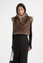 Nayla - High Neck Fur Gilet - Taupe