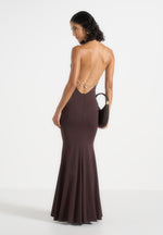 Ondine - Halter Fishtail Maxi Dress With Hardware Back Detail - Brown