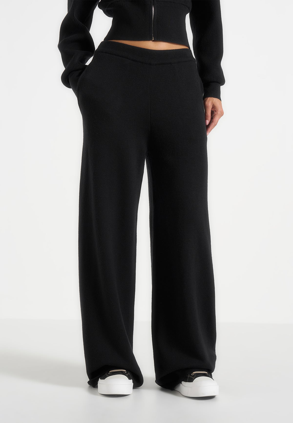 Mirella - Wide Leg Knit Joggers - Black