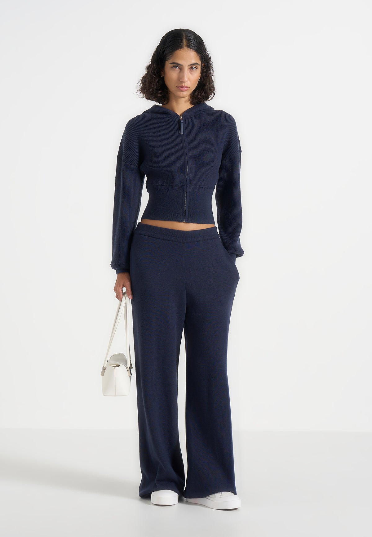 Mirella - Wide Leg Knit Joggers - Navy