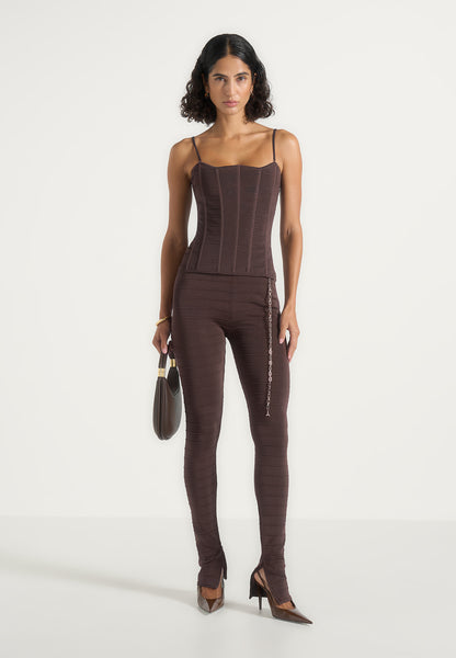 Leigh - Ottoman Bandage Knit Split Hem Leggings - Brown | Manière