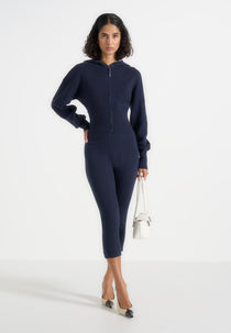 Lexie - Cropped Knit Zip Hoodie - Navy