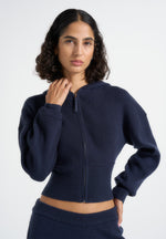 Lexie - Cropped Knit Zip Hoodie - Navy