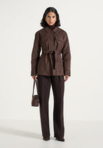 Annika - Croc Suede Belted Utility Jacket - Brown