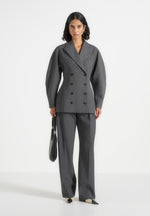 Brooke - Balloon Sleeve Double Breasted Blazer - Grey