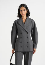 Brooke - Balloon Sleeve Double Breasted Blazer - Grey