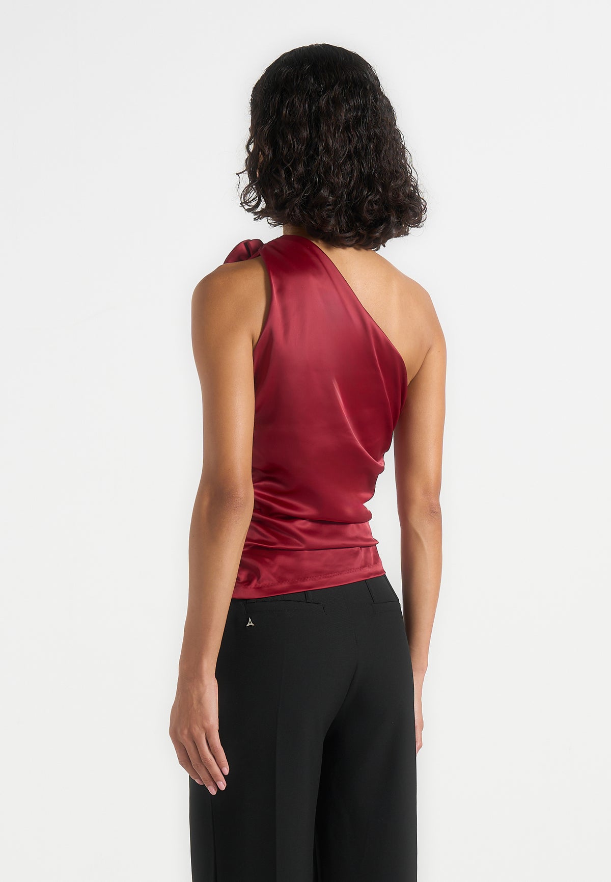 Lilian - One Shoulder Satin Rosette Top - Red