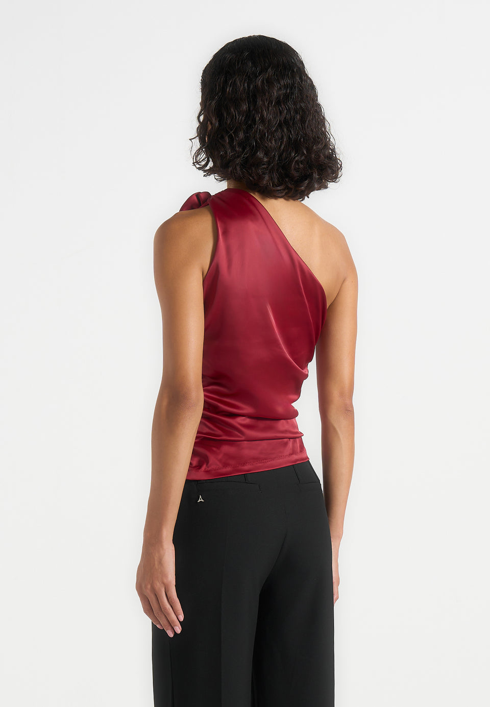 Lilian - One Shoulder Satin Rosette Top - Red