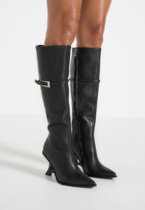 L'Eiffel - Pointed Knee High Leather Boot With Buckle - Black