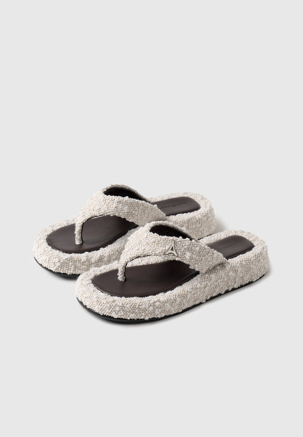 Rosalie - Boucle Flatform Sandals - Off White/Brown