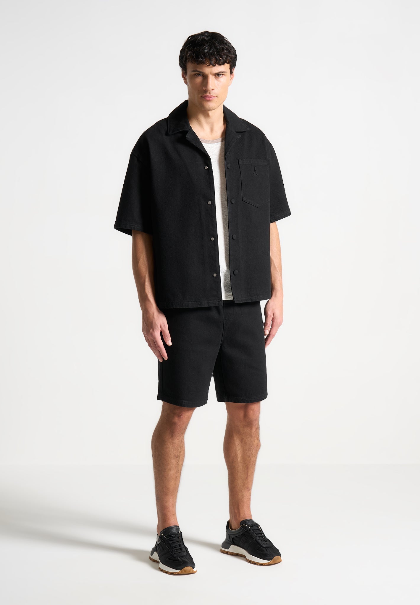 Boxy Denim Revere Shirt - Black