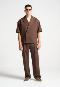 Abel - Boxy Twill Double Breasted Shirt - Brown