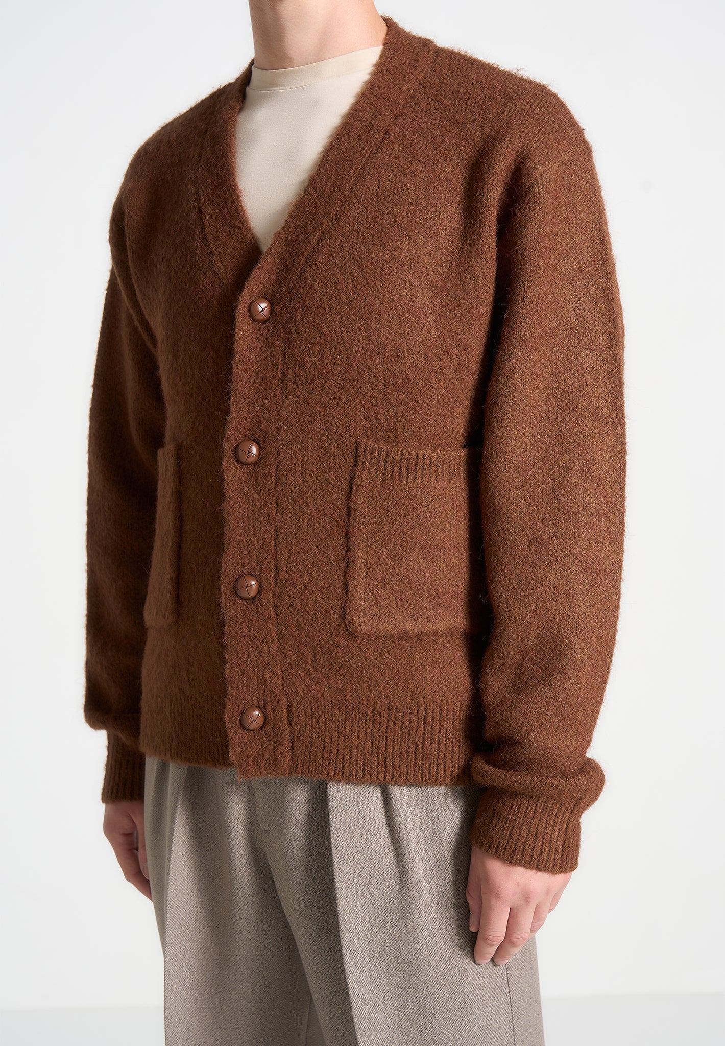 Brushed Wool Knit Cardigan - Rust | Manière De Voir USA 