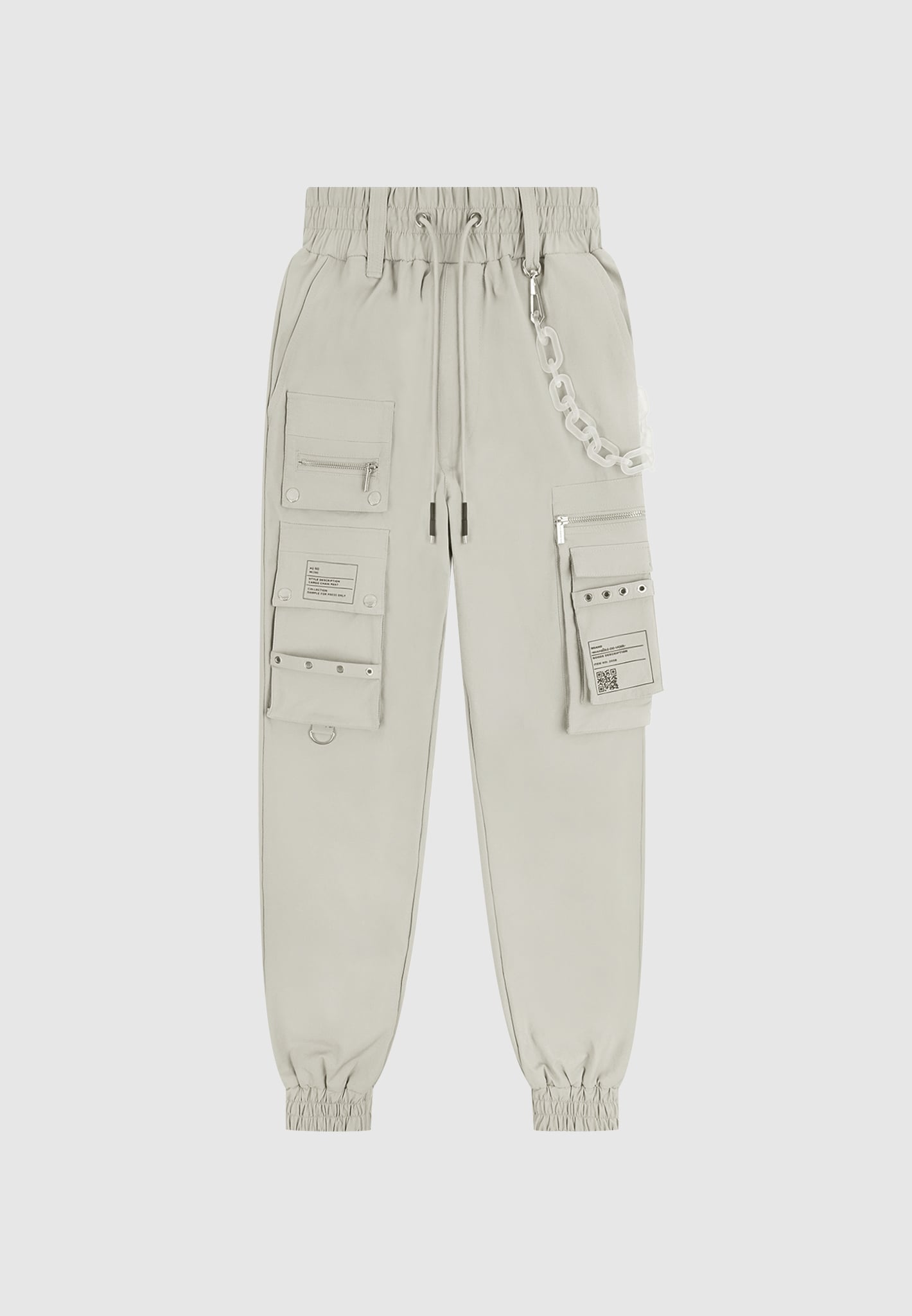Cargo Pants with Frosted Chain - Beige