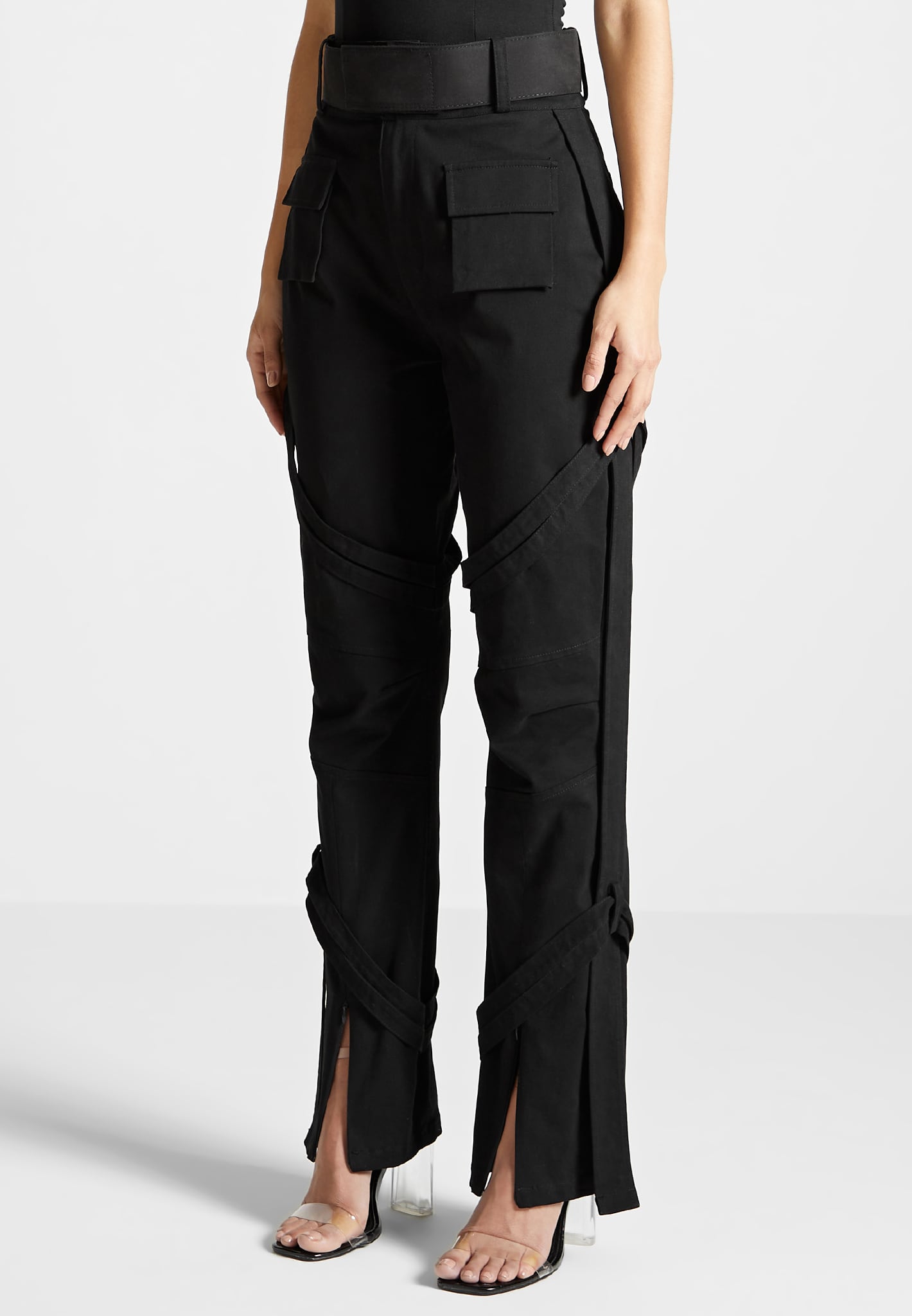 Womens Wholesale Jersey Black High Waist Utility Trousers – Portobello Punk