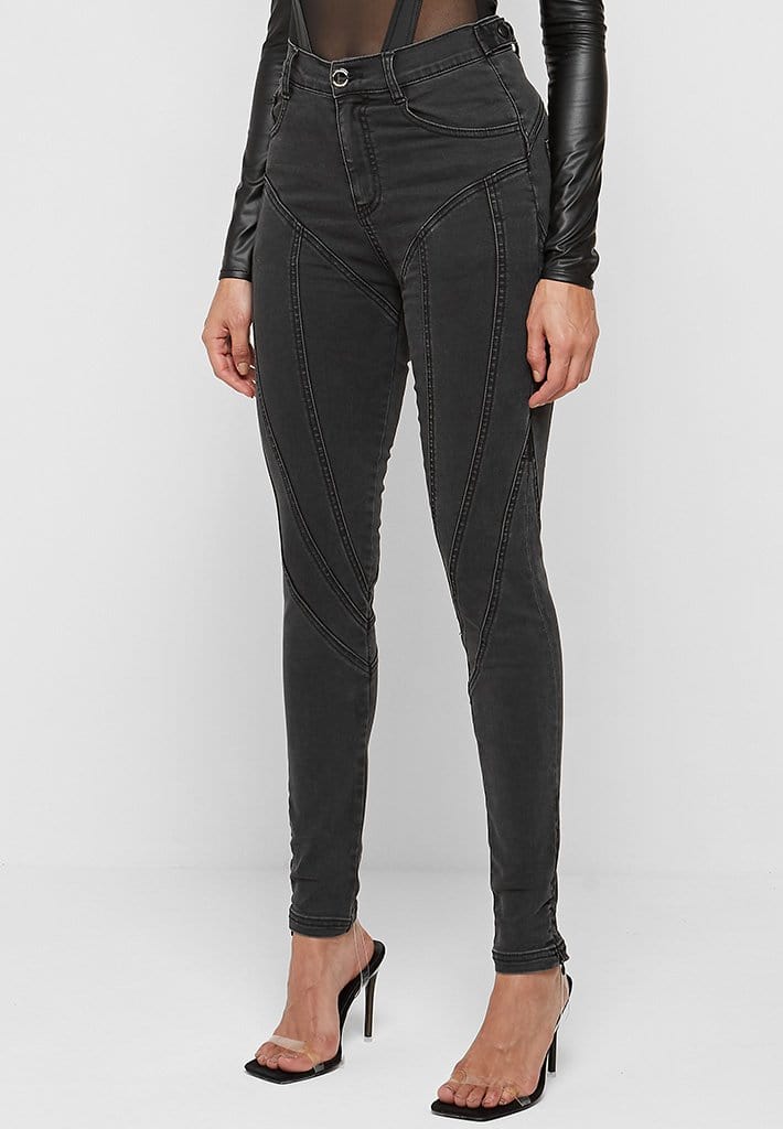 Contour Seam Detail Skinny Jeans - Washed Black