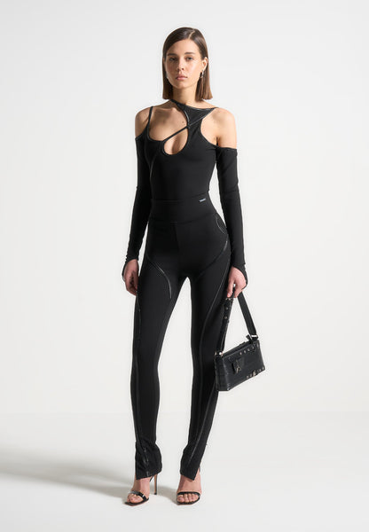 Contrast Asymmetric Bodysuit - Black | Manière De Voir USA