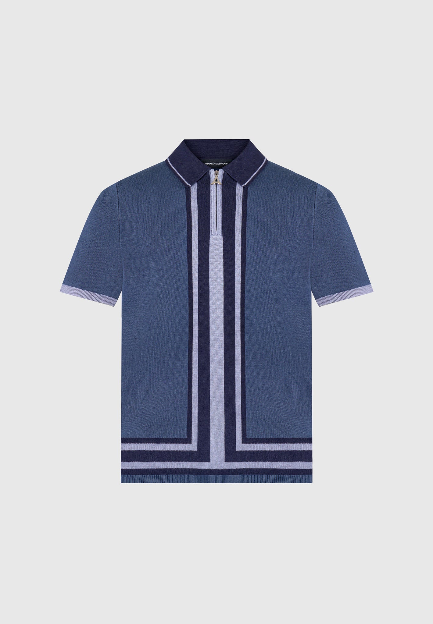 Contrast Border Knit Zip Polo Shirt - Blue | Manière De Voir USA