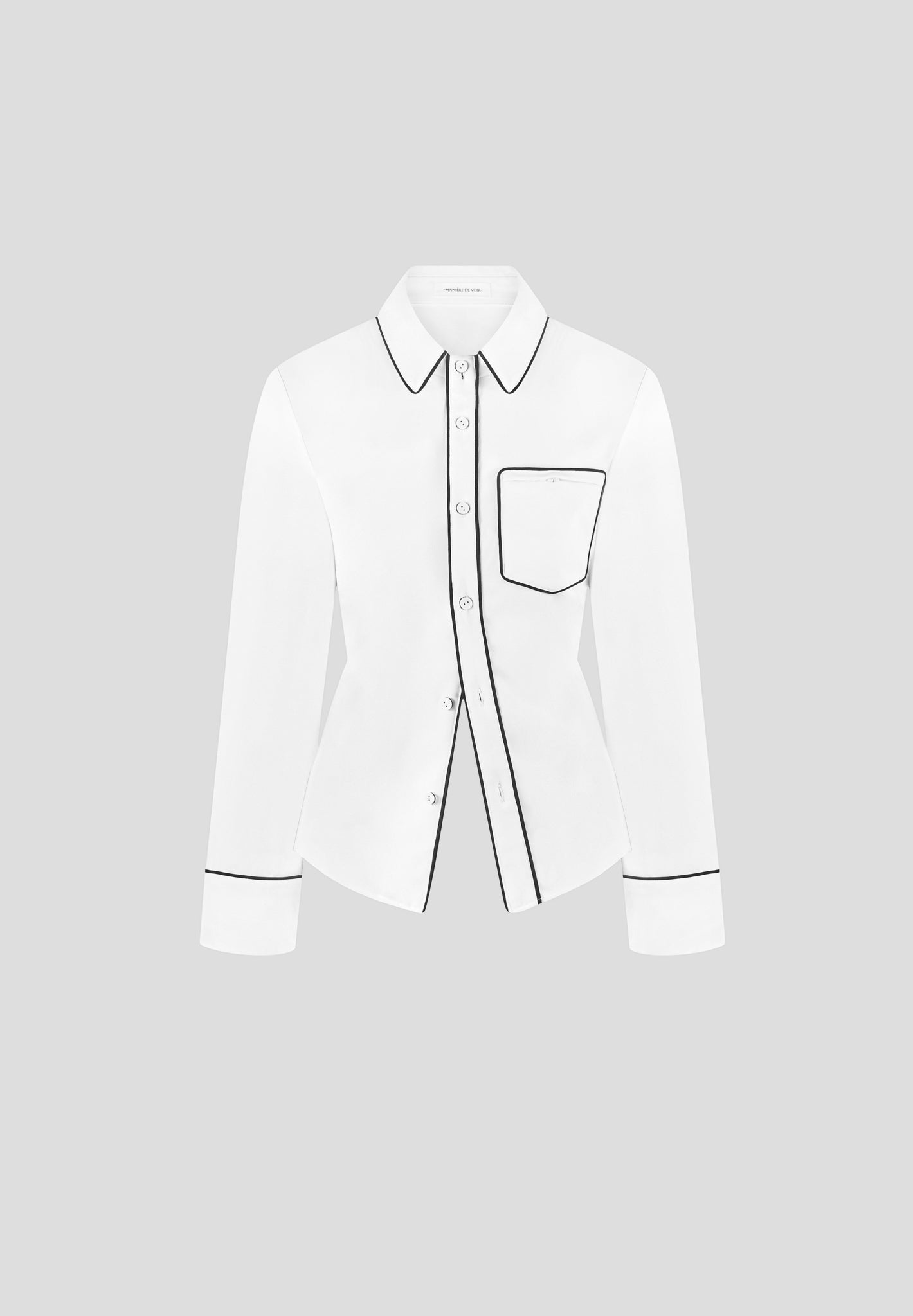 Women's Contrast Piped Backless Tie Shirt - White/Black - US 10