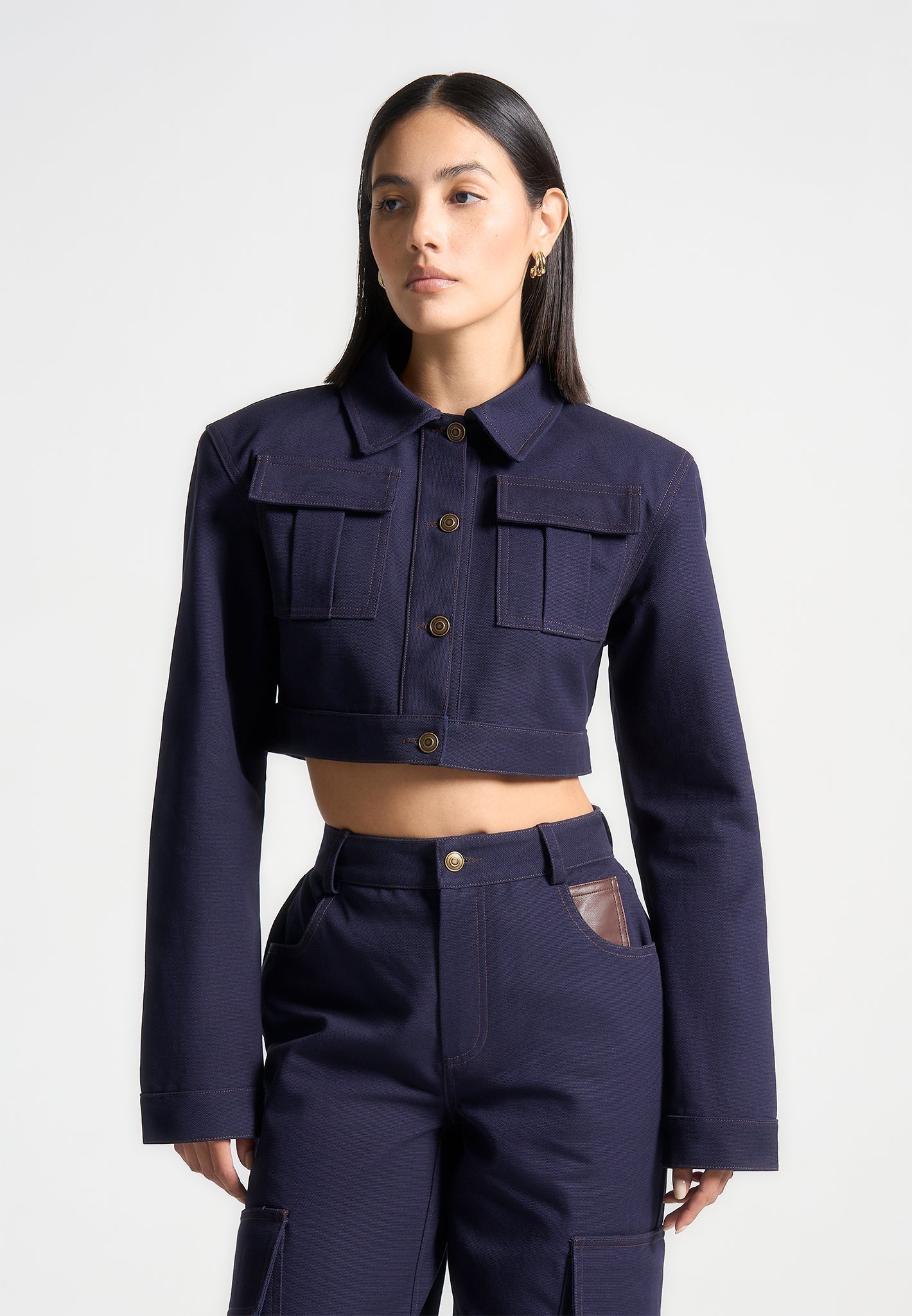 Women's Wide Shoulder Drill Jacket - Indigo - US 0