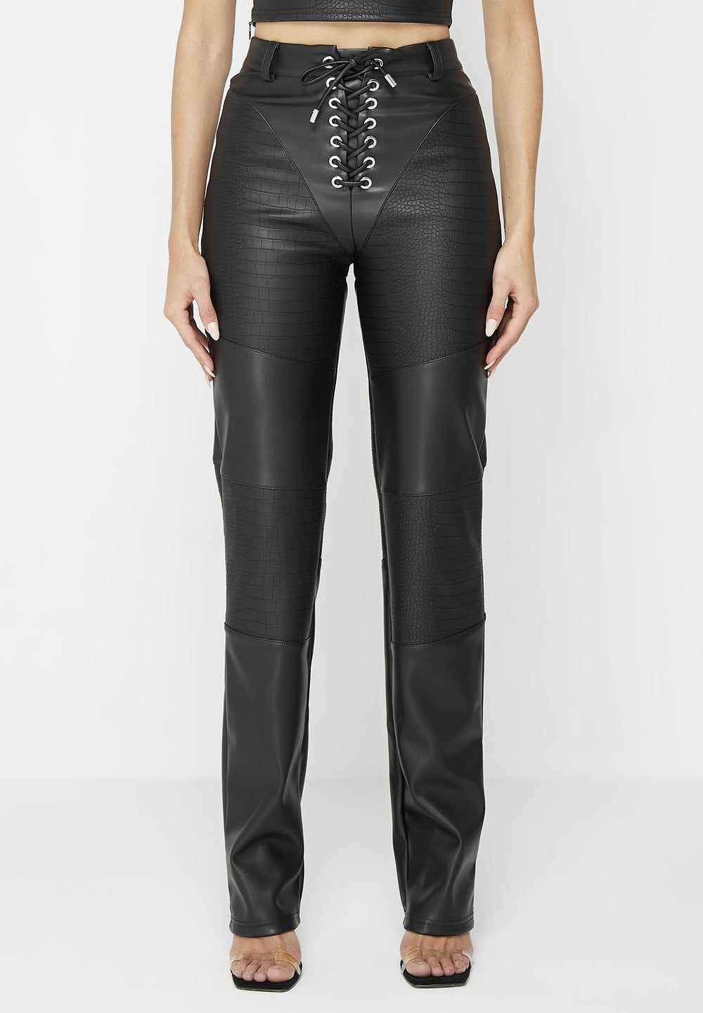 croc-embossed-lace-up-trousers-black