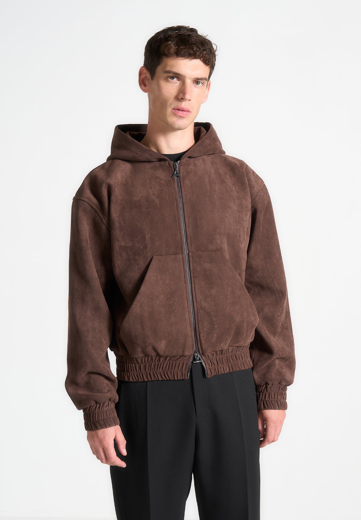 Cropped Suede Hoodie - Brown | Manière De Voir USA