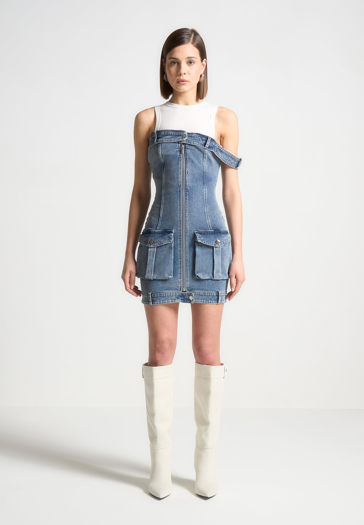 denim-racer-neck-rib-cargo-dress-mid-blue-white