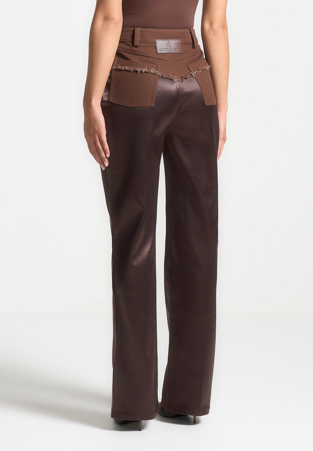 Distressed Drill & Satin Pants - Brown