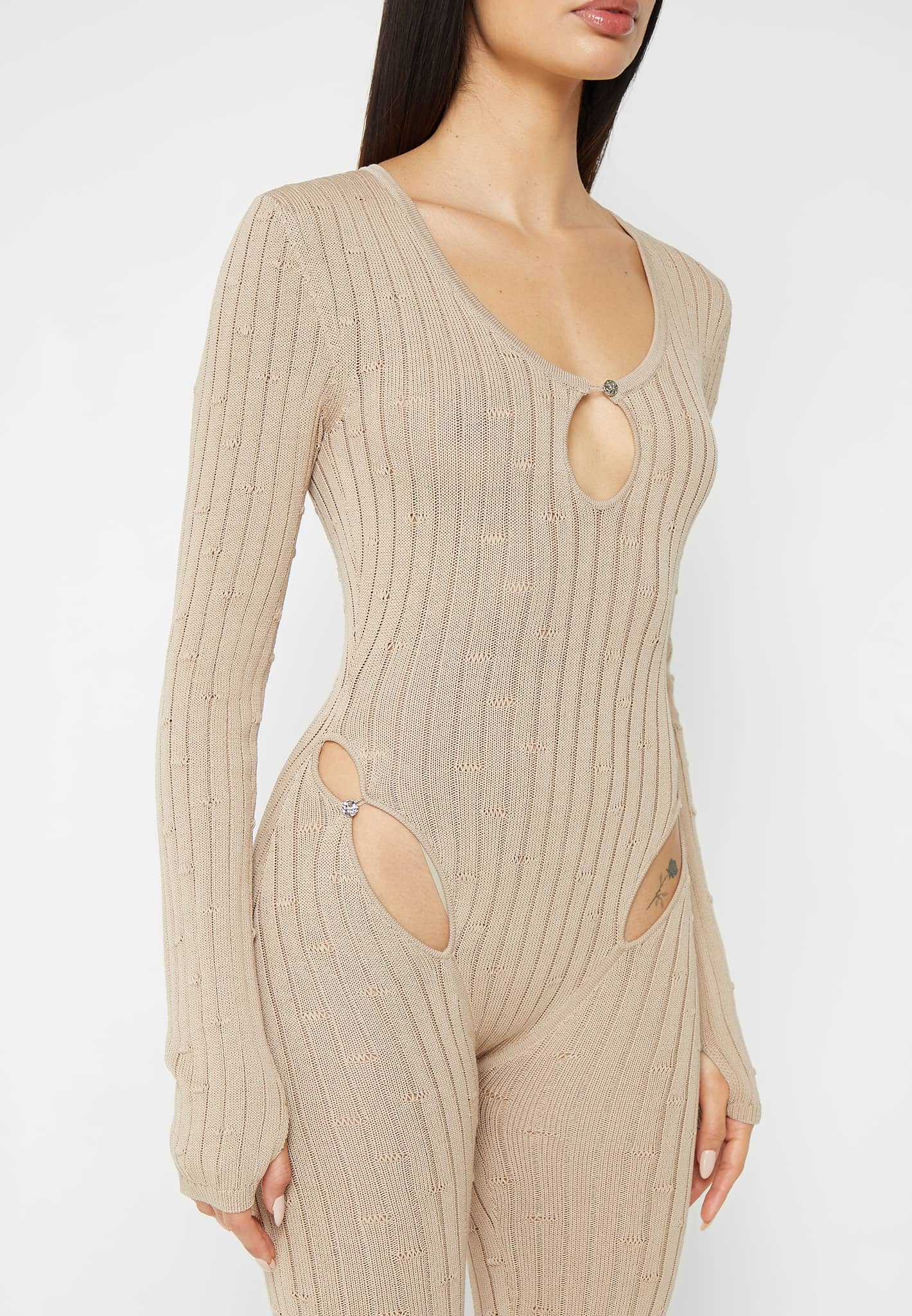 Ribbed Knit Bodysuit - Taupe