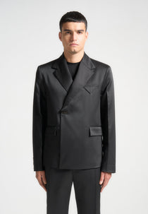 Gaston - Double Breasted Satin Suit Blazer - Black