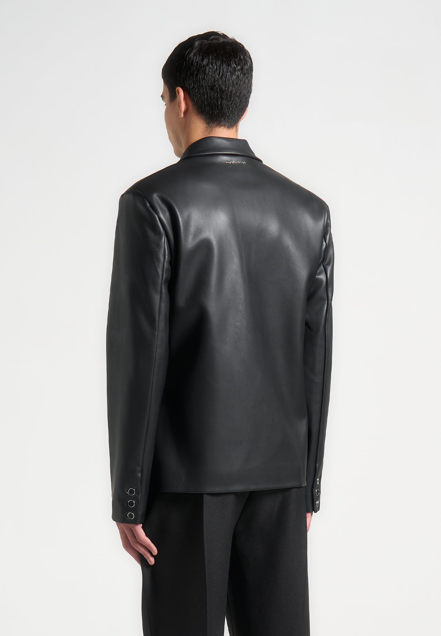 Men's Double Breasted Leather Suit Jacket - Black - S - Didier