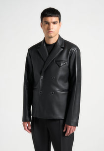 Didier - Double Breasted Leather Suit Blazer - Black