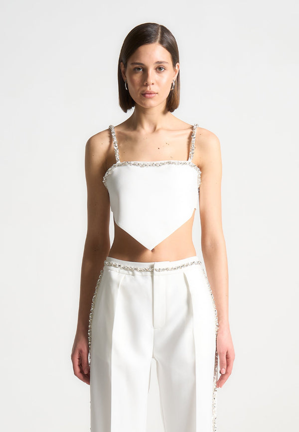 Eloise - Embellished Strap Handkerchief Top - White