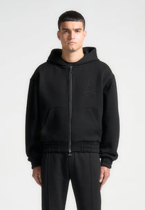 JS006 - Embossed Zip Hoodie - Black