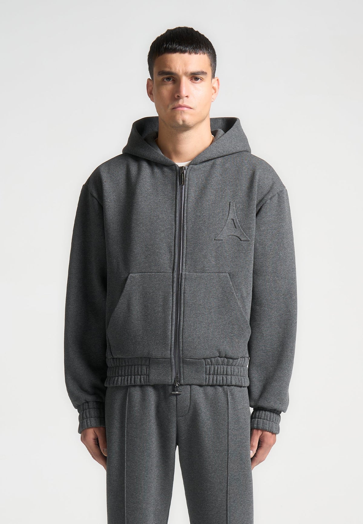 JS006 - Embossed Zip Hoodie - Dark Grey