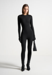Long Sleeve Jumpsuit with Gloves - Black