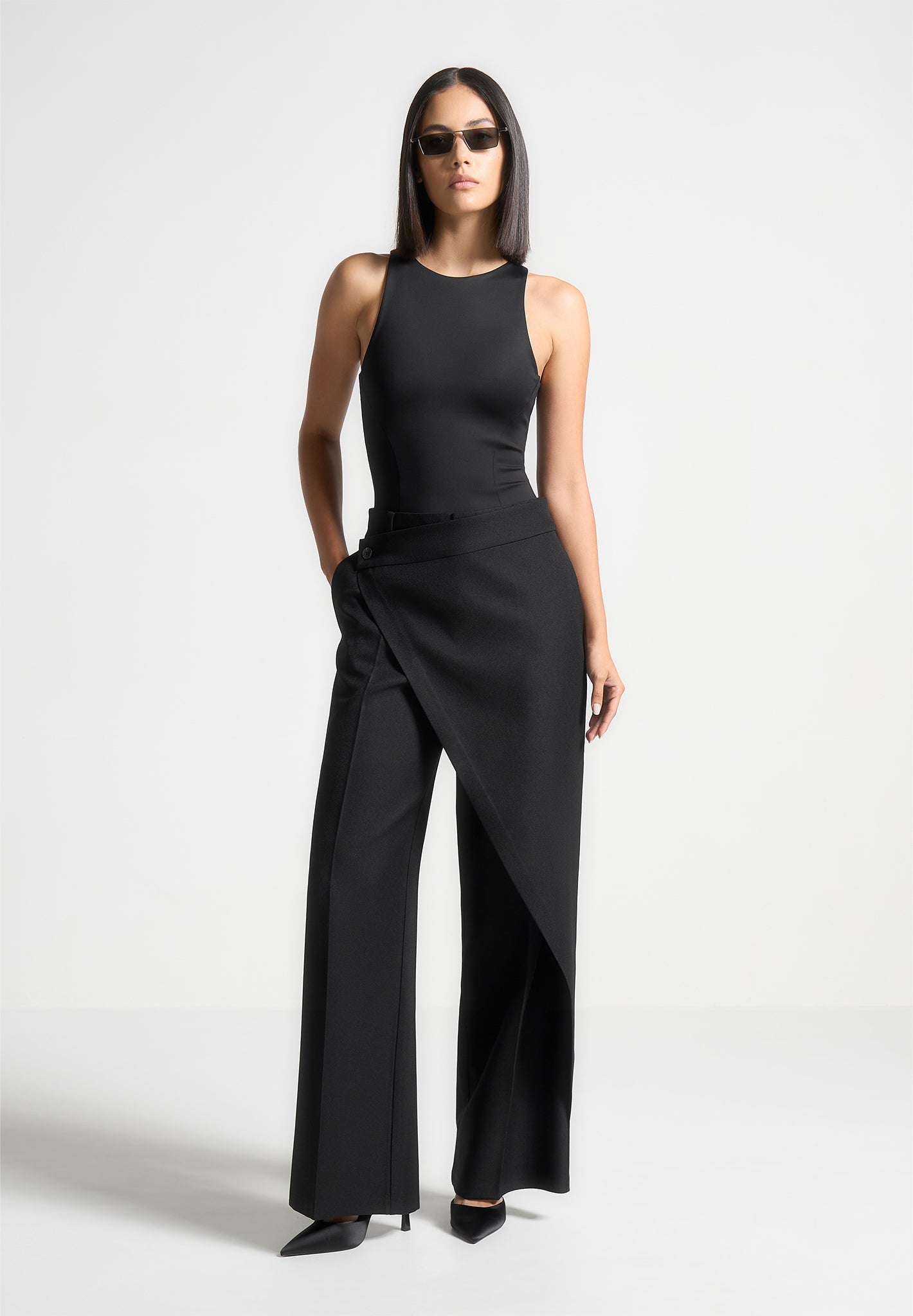 Inès - Double Layer Racer Neck Bodysuit - Black | Manière De