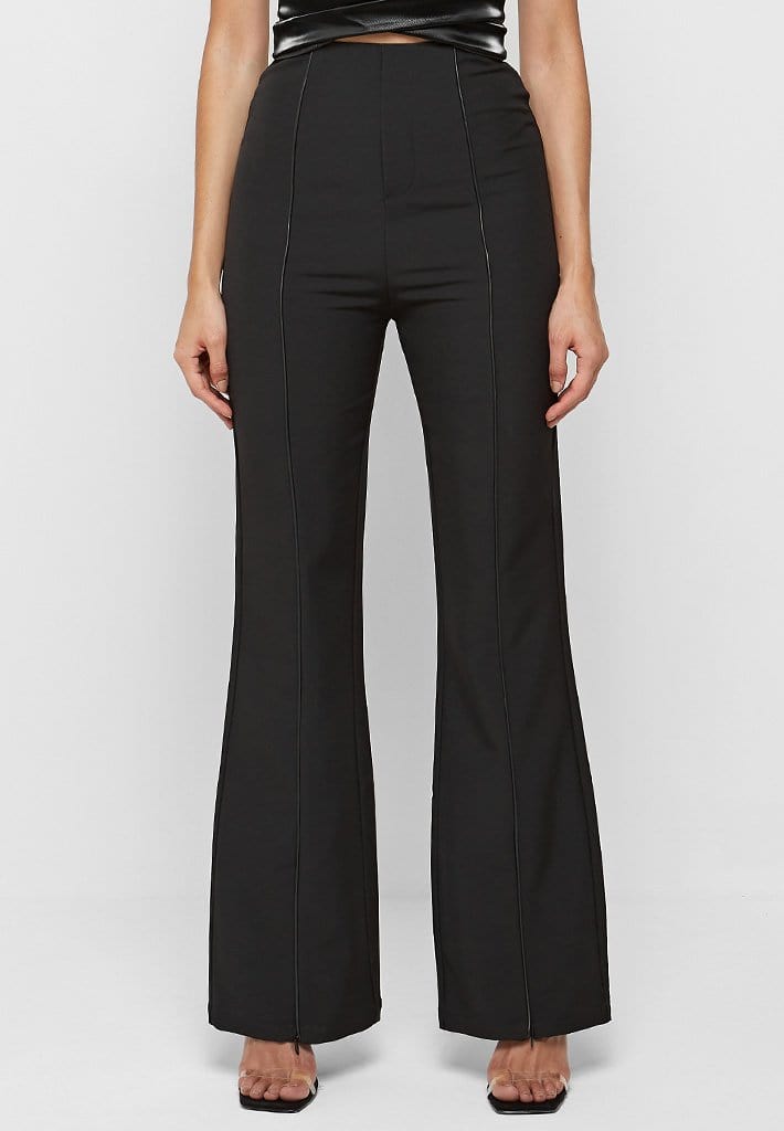 High Waisted Pin Tuck Detail Trousers - Black